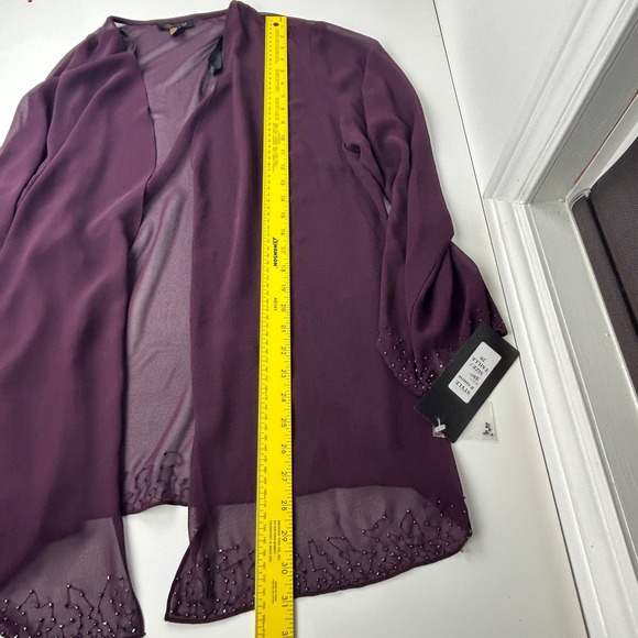 Oblique Cardigan Womens 20 Chiffon Sheer‎ Open Front Wedding Long Sleeve Beaded - Picture 8 of 13